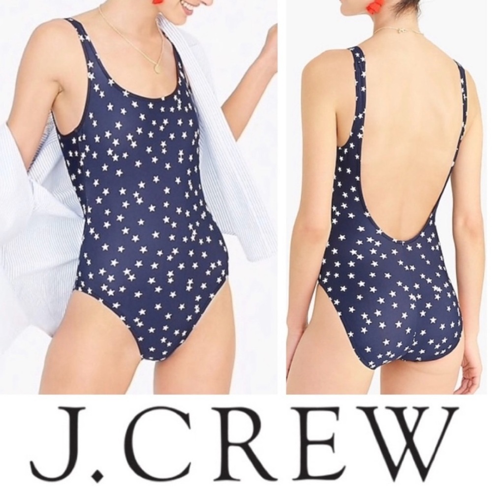 J.Crew Navy Americana Stars Scoop Back One Piece Swimsuit - Picture 2 of 7